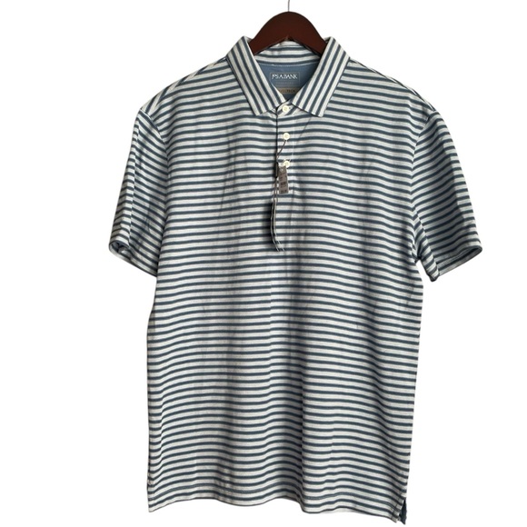 Jos A Bank Polo Shirt Men's X-Large XL Blue Striped Travel Tech Slim Fit NEW - Picture 8 of 8
